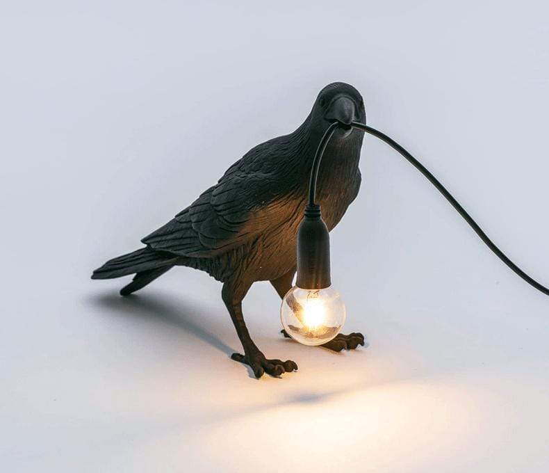 Lámpara de pared Raven — escultura de ave a tamaño real, luces cálidas de hadas