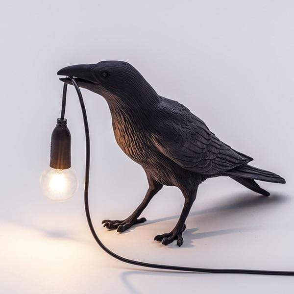 Lámpara de pared Raven — escultura de ave a tamaño real, luces cálidas de hadas
