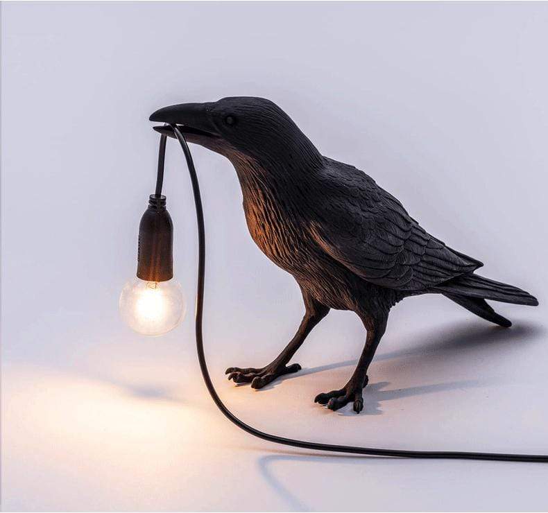 Lámpara de pared Raven — escultura de ave a tamaño real, luces cálidas de hadas