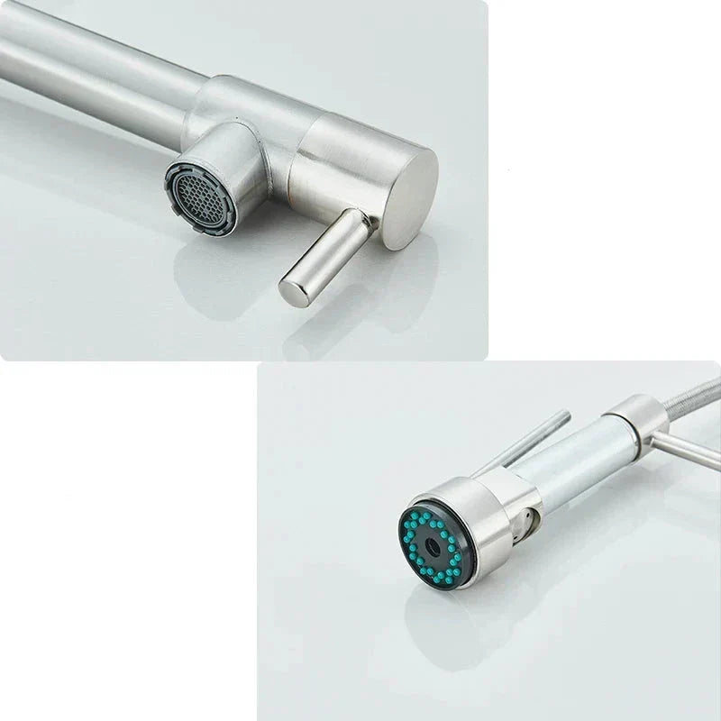 Grifo de cocina de acero inoxidable NickelFlex — caño con rotación de 360°