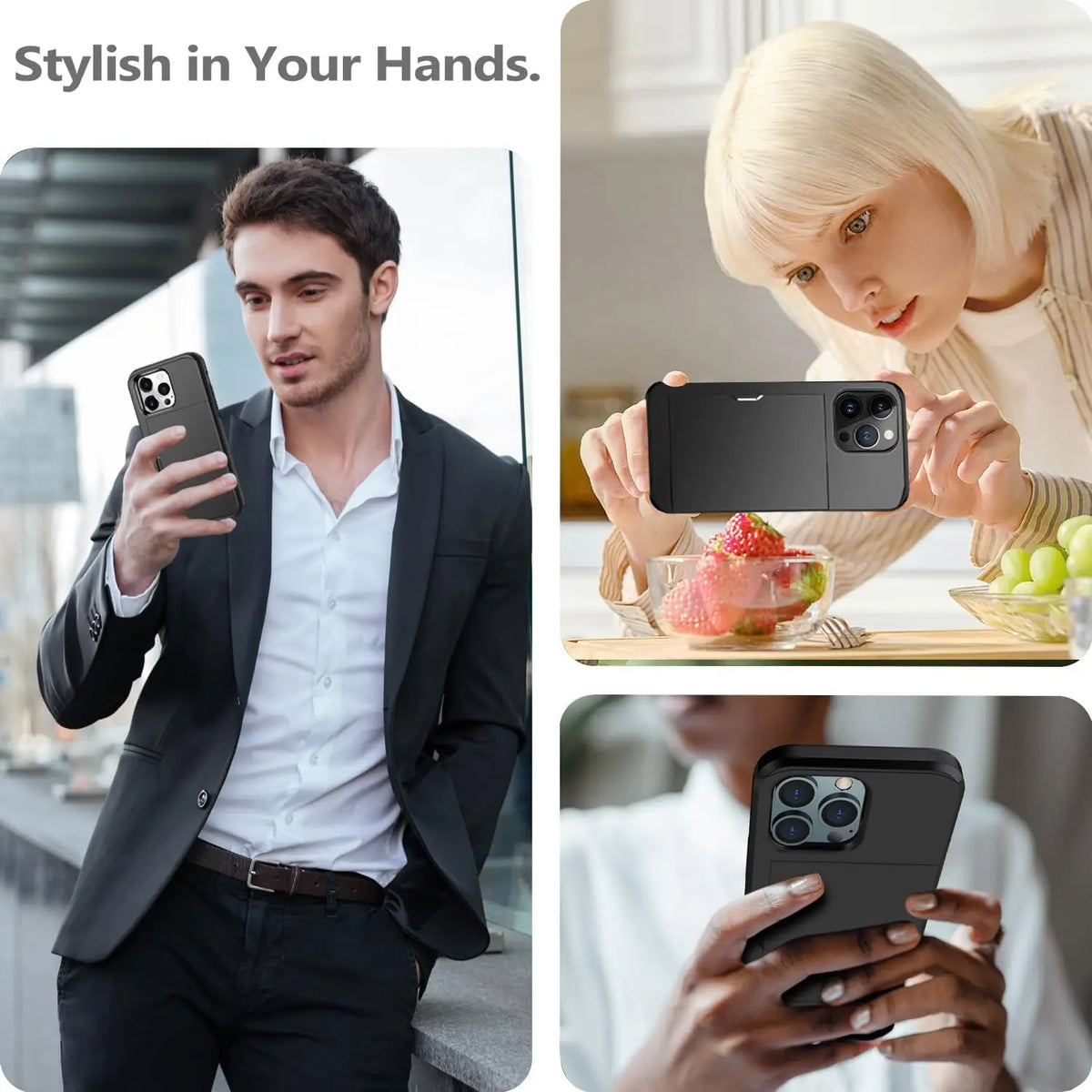 Capa fina para iPhone LuxShield — bolso para cartão, proteção e design elegante