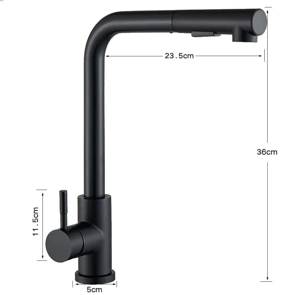 Grifo de cocina extraíble de acero inoxidable negro — chorro flexible de 2 modos y boquilla pulverizadora, mezclador de agua fría y caliente
