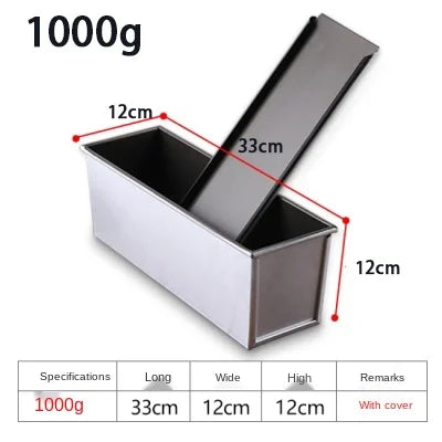 Molde para pan de aleación de aluminio con tapa — Revestimiento antiadherente, tamaños de 250g/450g/600g/750g/900g/1000g