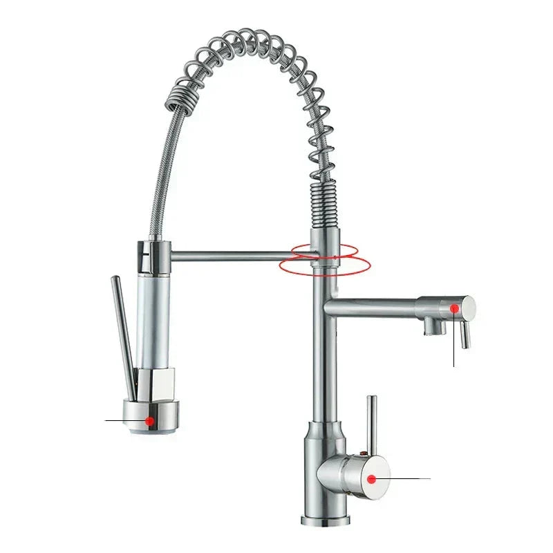 Grifo de cocina de acero inoxidable NickelFlex — caño con rotación de 360°