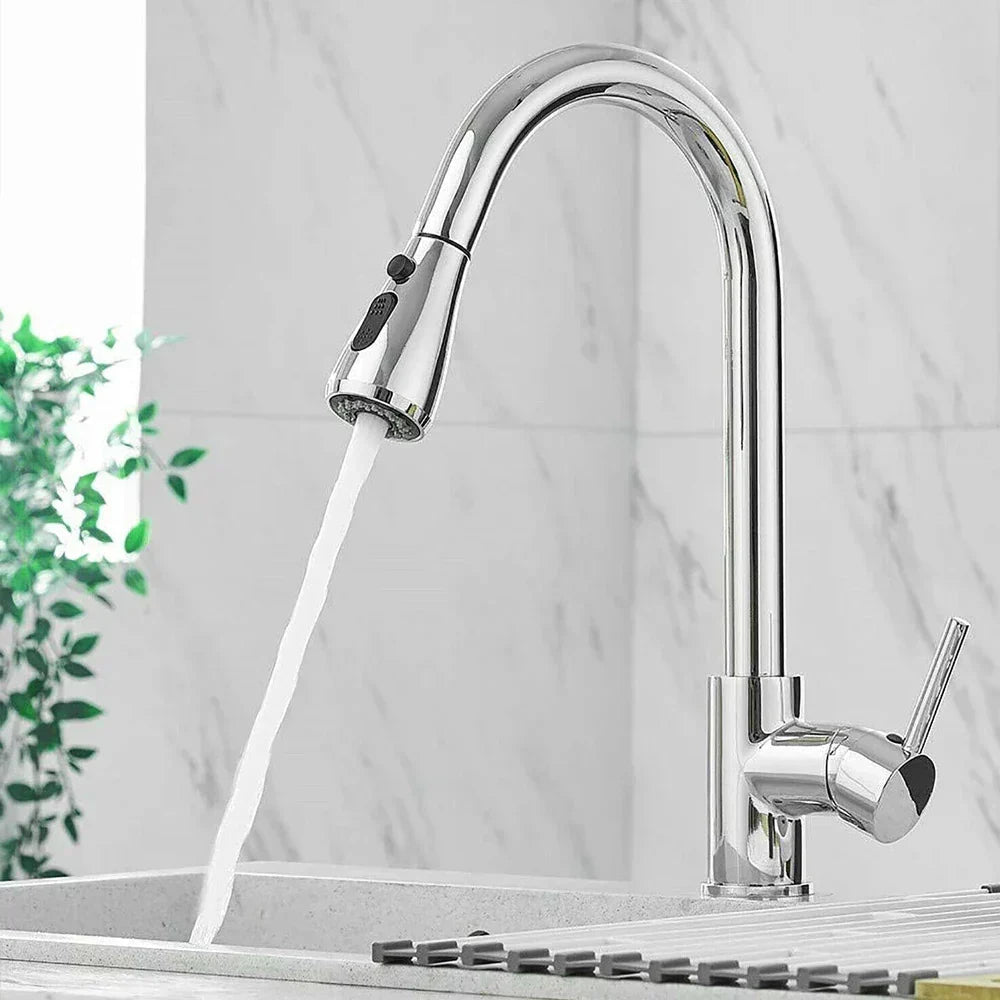 Grifo monomando extensible — Acero inoxidable de alta calidad, función de ducha, fácil instalación