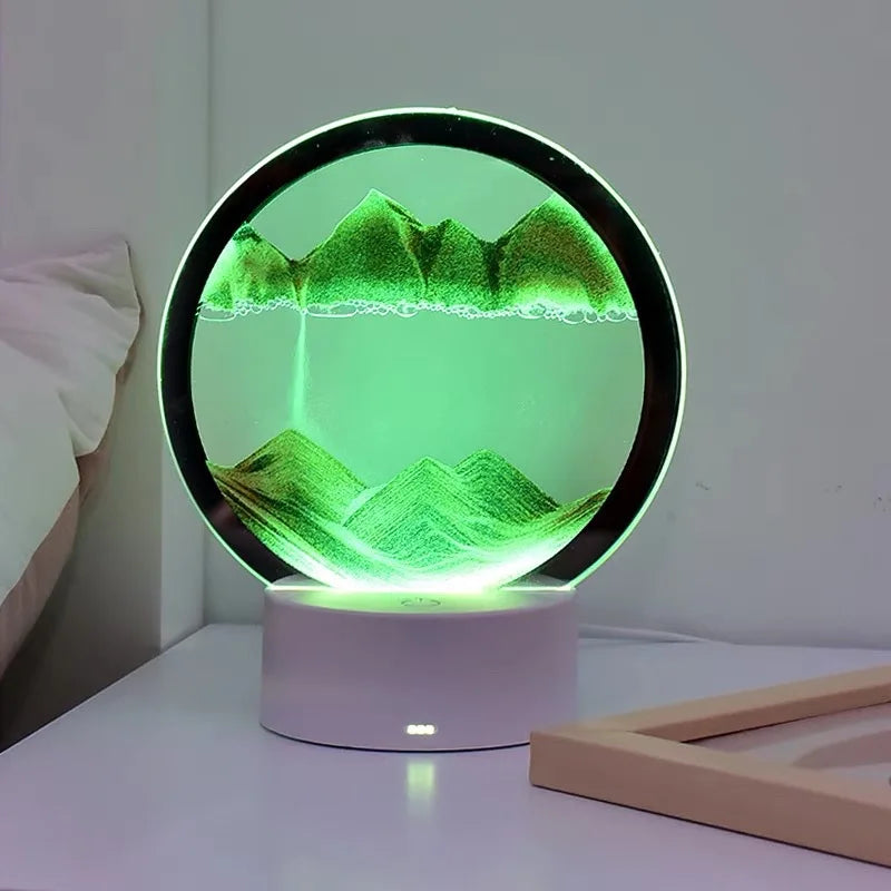 Arte luminosa con lampada di sabbia Lumora — Scultura cinetica fluida