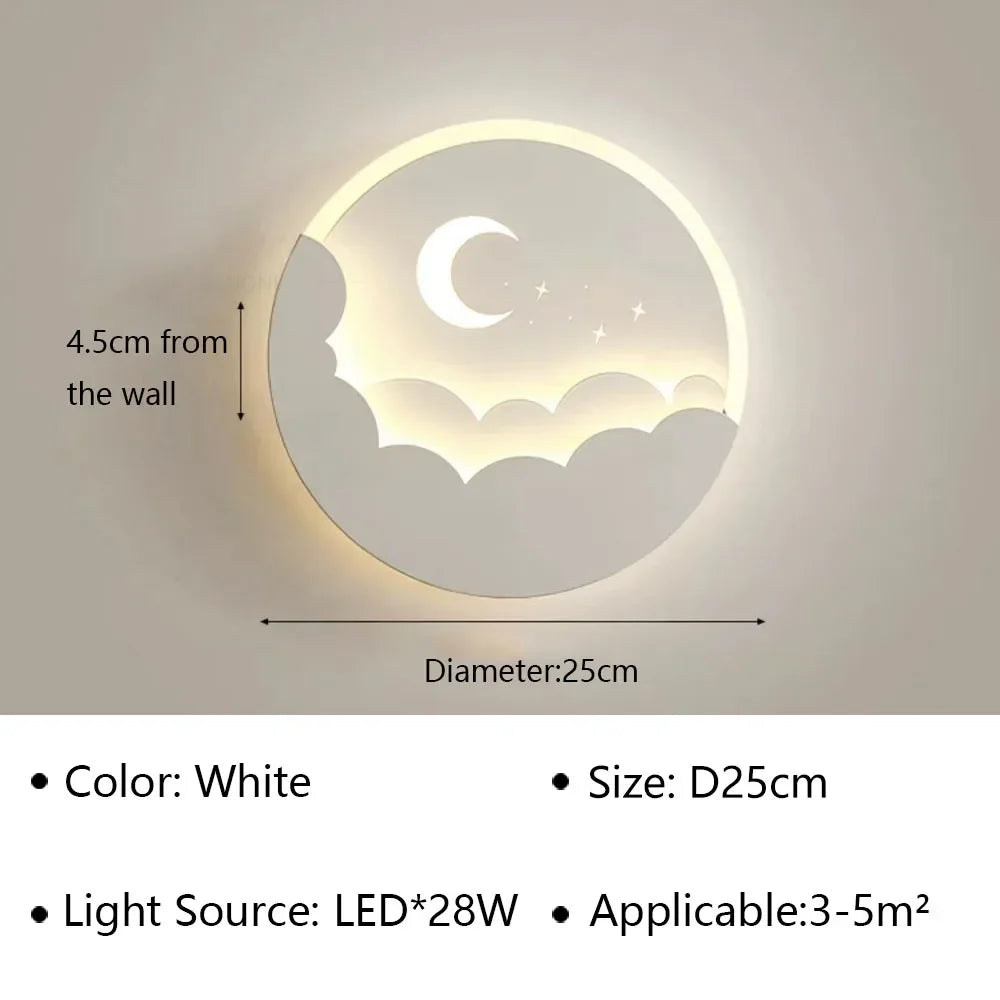 Lámpara de pared LED con diseño de luna y estrella – Iluminación ambiental nocturna