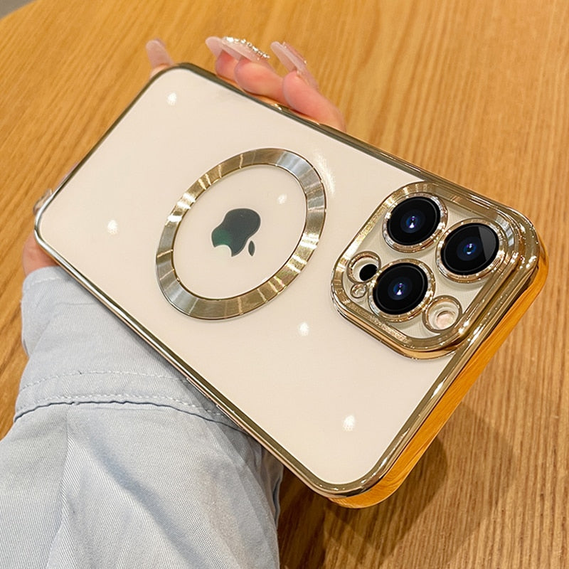 Tunt genomskinligt iPhone-skal – magnetisk ring och trådlös laddning