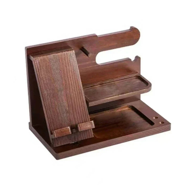Vassoio docking station in legno per smartphone – portaorologio, scomparto per portafoglio e organizer da scrivania