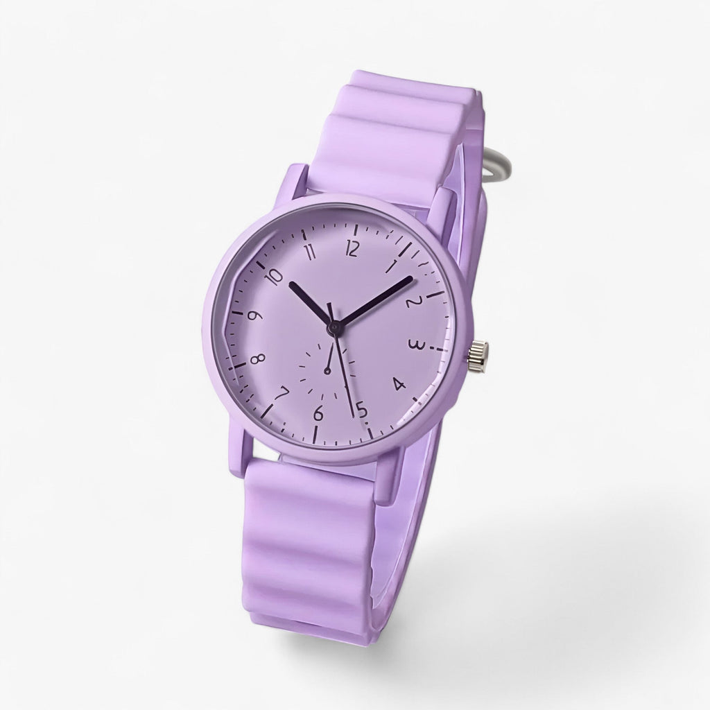 Relógio Mina Jelly — mostrador colorido de quartzo, bracelete elegante de silicone ondulado