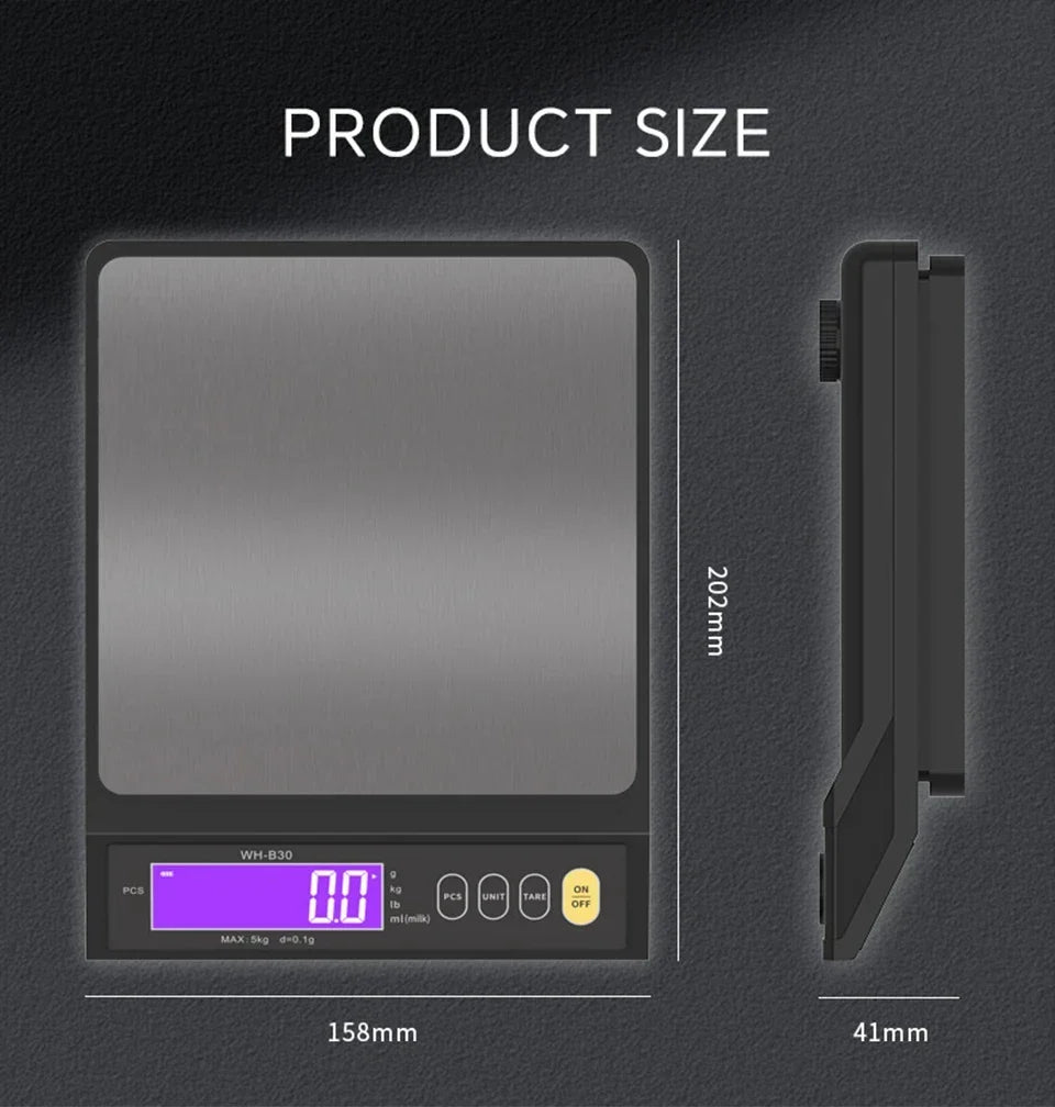 数字电子厨房秤 — 5 kg/0,1 g 和 10 kg/1 g 量程，全防水，不锈钢秤台，LCD 显示屏