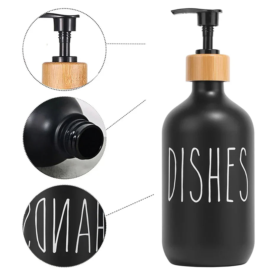 Conjunto preto de doseadores recarregáveis para detergente da loiça — dois frascos com bomba