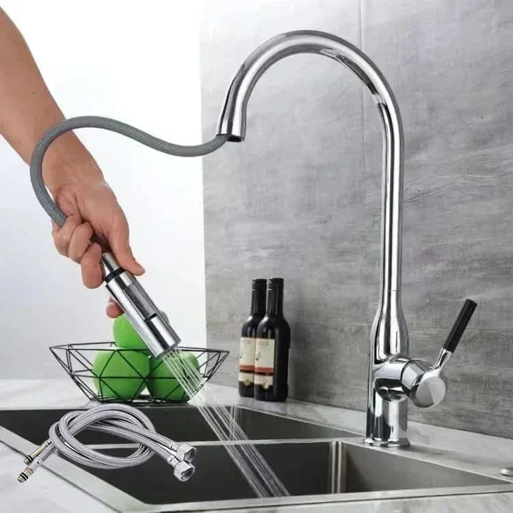 Brushed Stainless Steel Kitchen Faucet — Pull-Out Spray Head