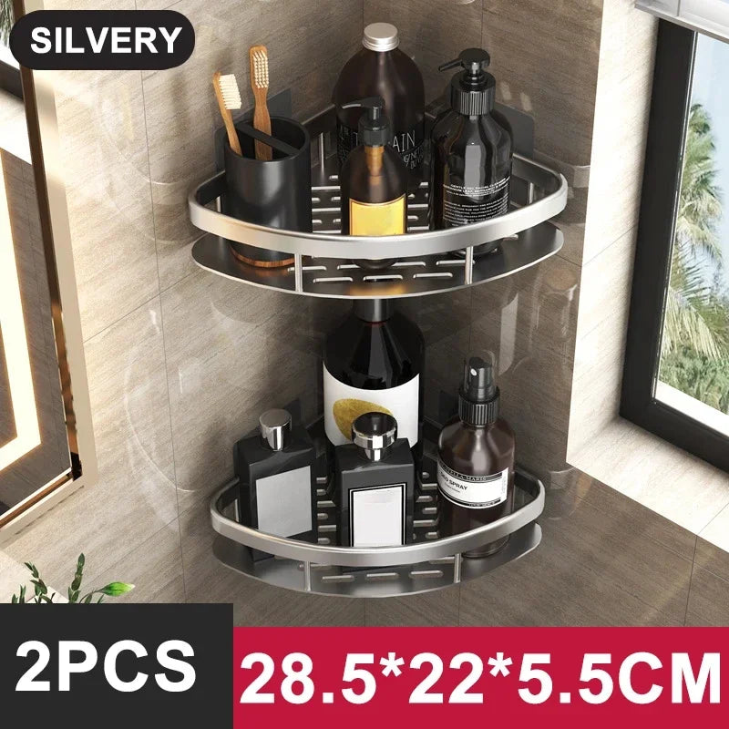 Drill-Free Wall-Mounted Corner Shelf — Tool-Free Installation, Compact Storage Rack