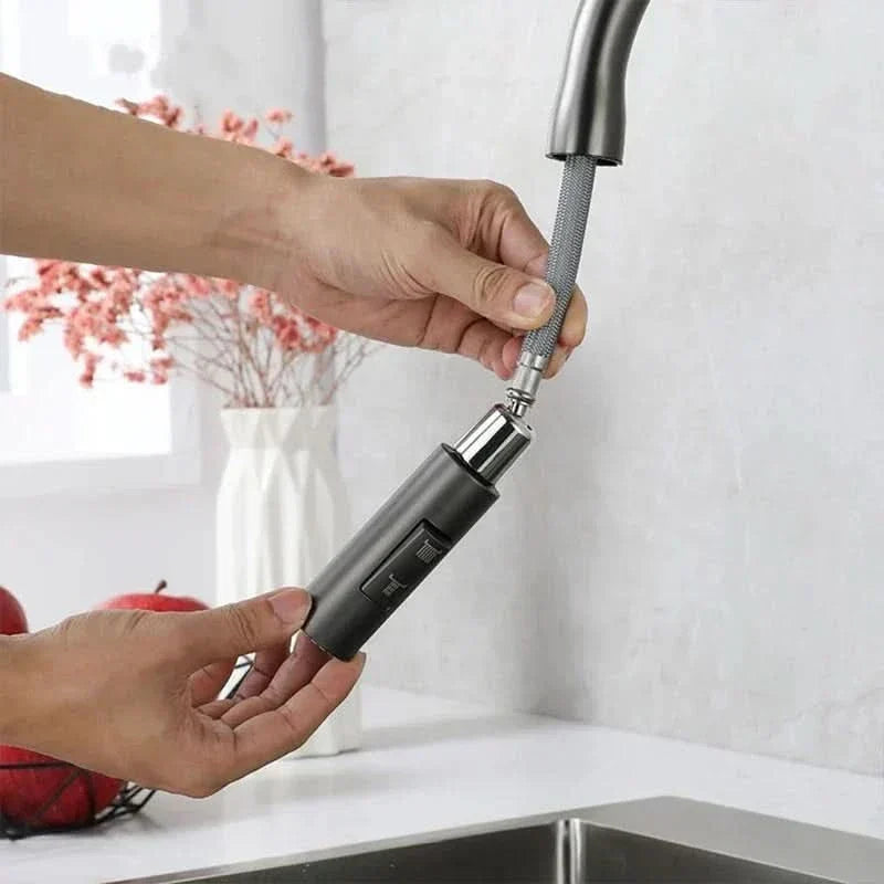 Brushed Stainless Steel Kitchen Faucet — Pull-Out Spray Head