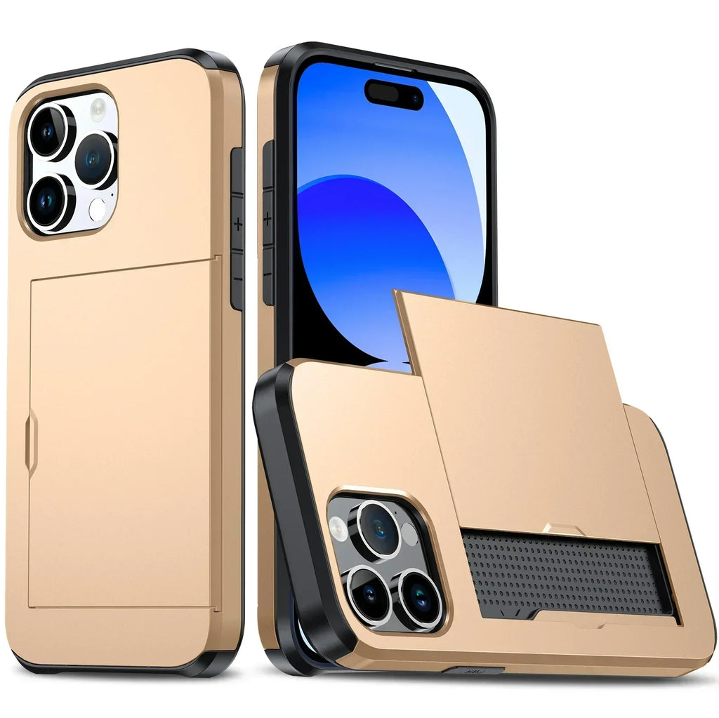 Capa fina para iPhone LuxShield — bolso para cartão, proteção e design elegante
