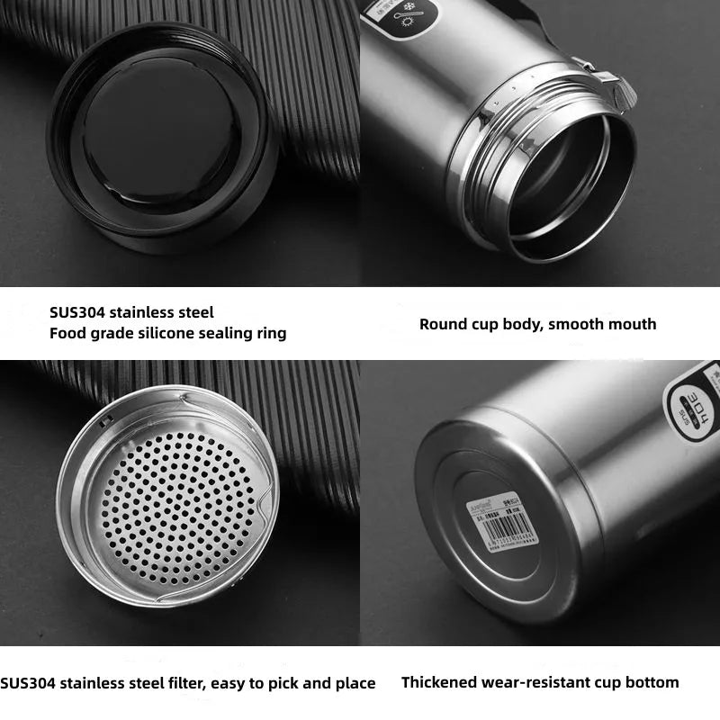 Nerezová vakuová termoska 800ml-1L — přenosné provedení, LED displej teploty