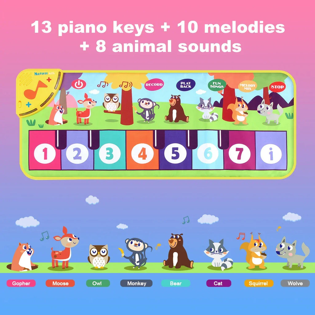 Tapete de dança musical multifunções - teclado de piano interativo, 8 sons de animais, design compacto e portátil