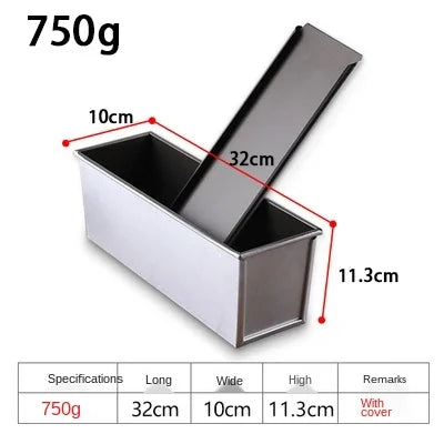 Molde para pan de aleación de aluminio con tapa — Revestimiento antiadherente, tamaños de 250g/450g/600g/750g/900g/1000g