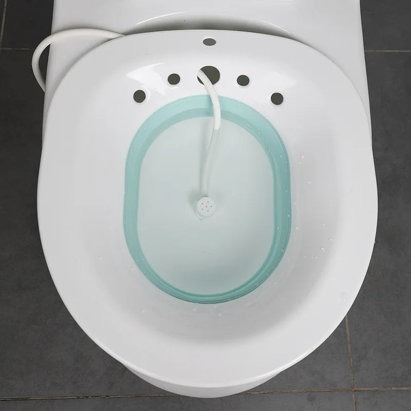 Baño de asiento plegable colgante — recipiente de gran capacidad para el cuidado de las hemorroides