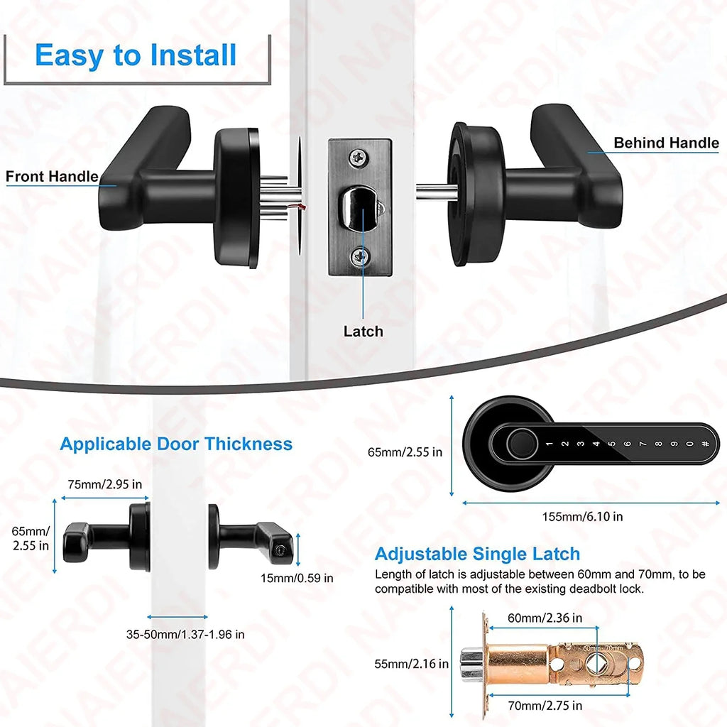 FingerLocker Electronic Room Lock — 35–50 mm Door Thickness, 60 mm Backset