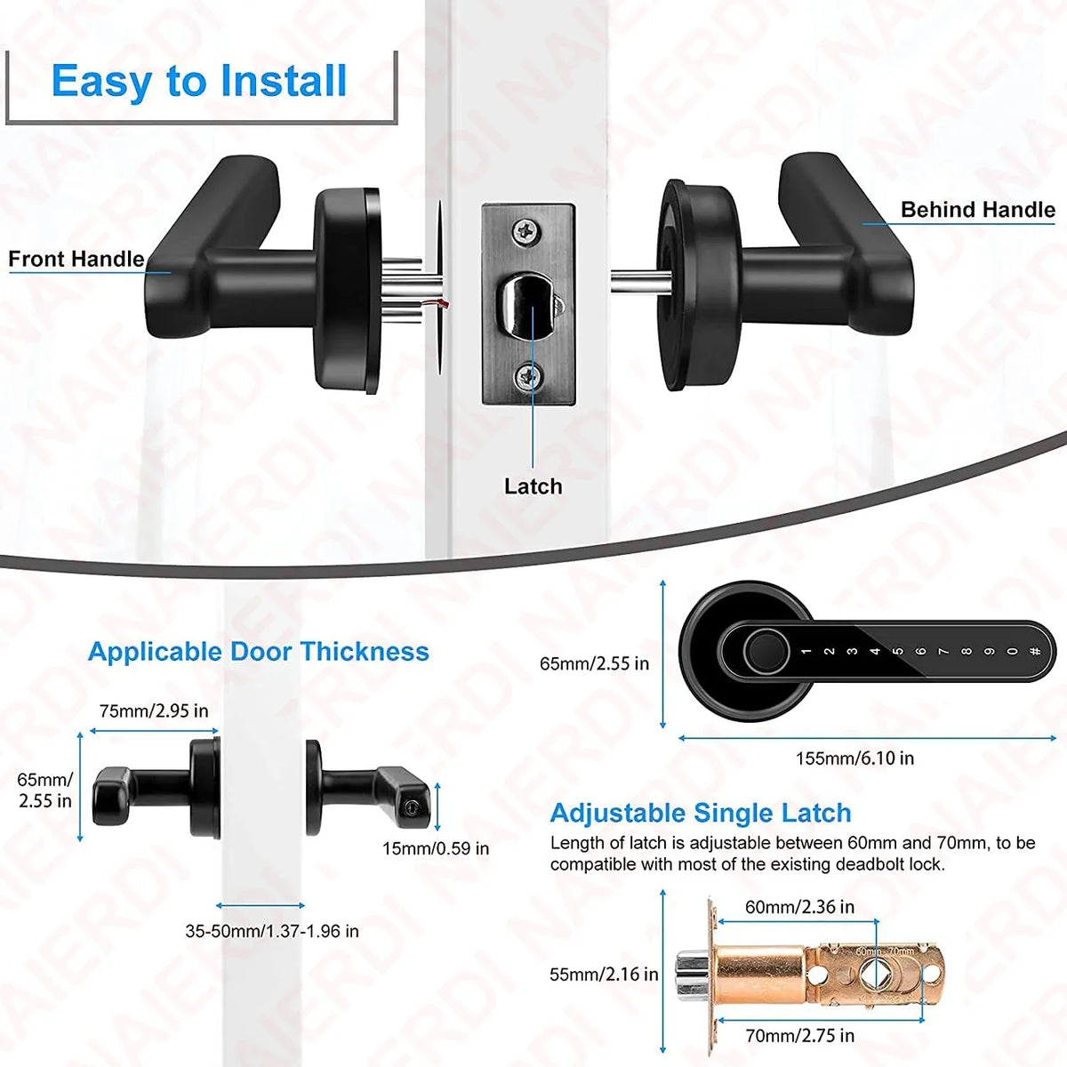 FingerLocker Electronic Room Lock — 35–50 mm Door Thickness, 60 mm Backset