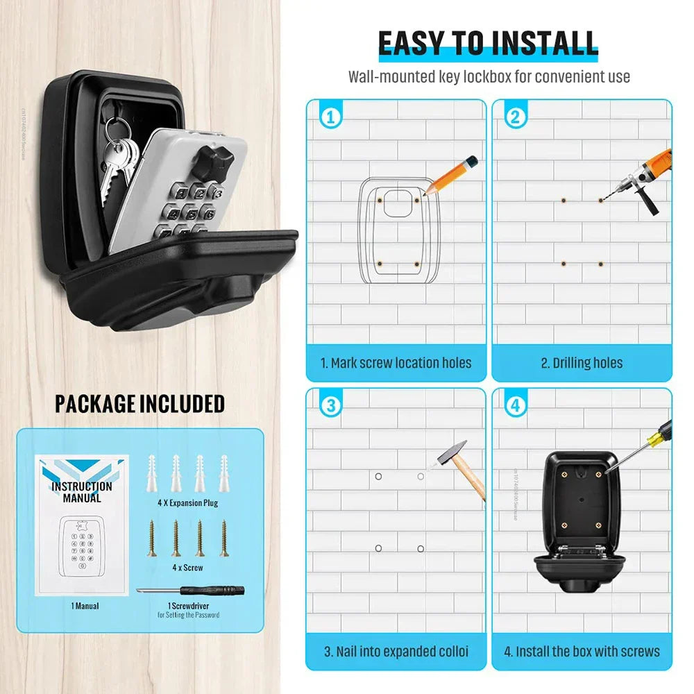 Wall Mounted Waterproof Key Box – Combination Code Entry Lock