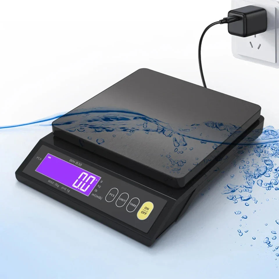 数字电子厨房秤 — 5 kg/0,1 g 和 10 kg/1 g 量程，全防水，不锈钢秤台，LCD 显示屏