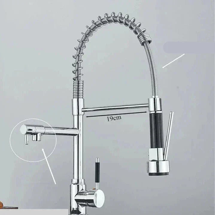 Grifo de cocina de acero inoxidable NickelFlex — caño con rotación de 360°