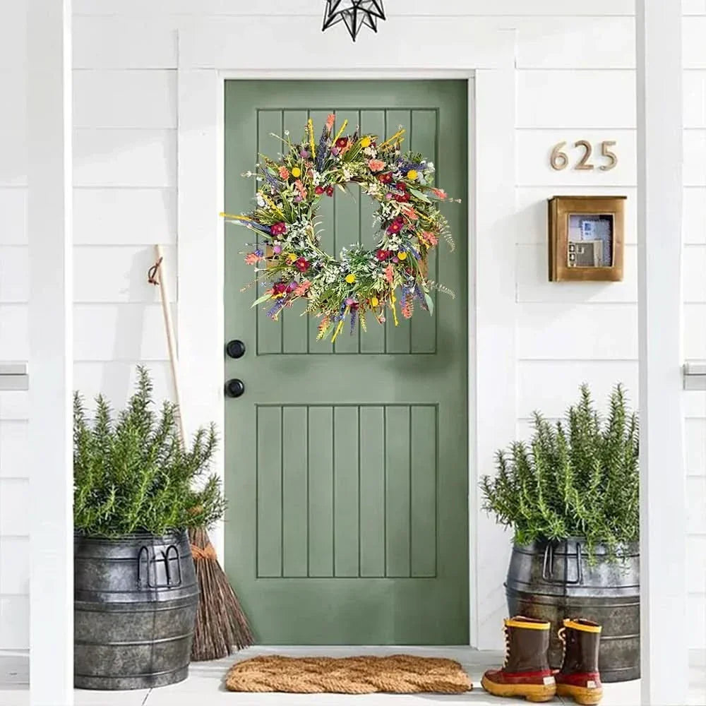 Handmade Floral Wreath — Vibrant Flowers and Lush Greenery