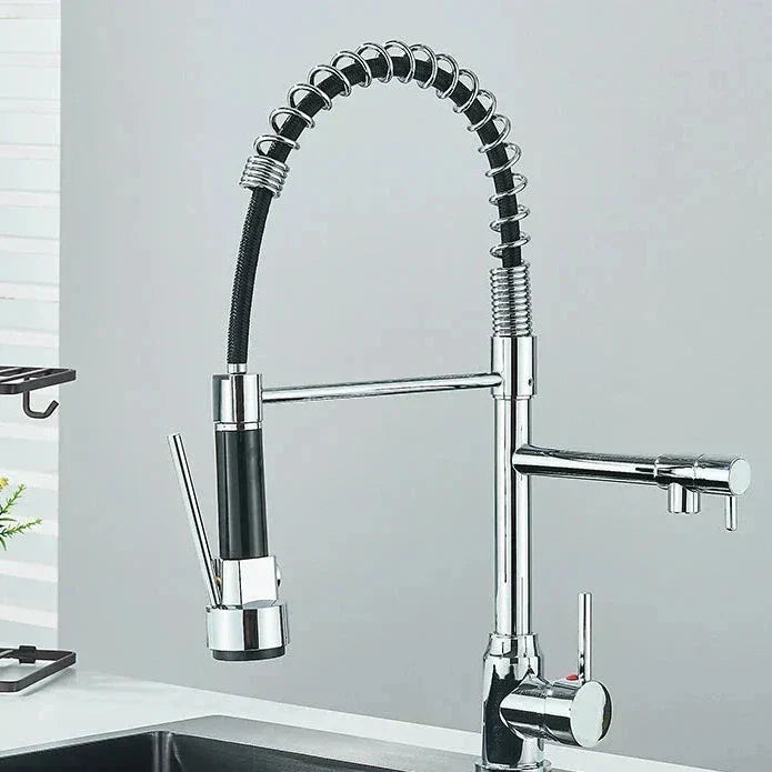 Grifo de cocina de acero inoxidable NickelFlex — caño con rotación de 360°