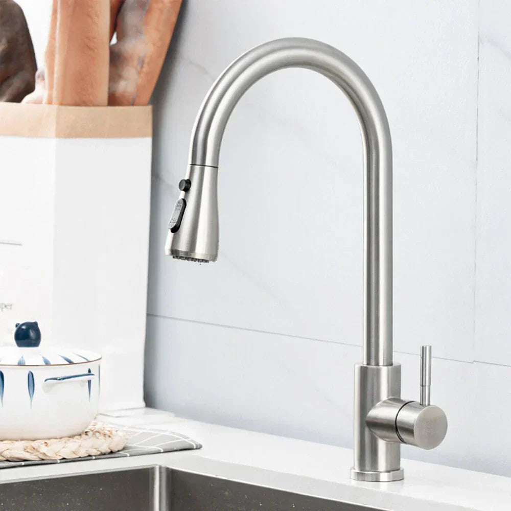 Grifo monomando extensible — Acero inoxidable de alta calidad, función de ducha, fácil instalación