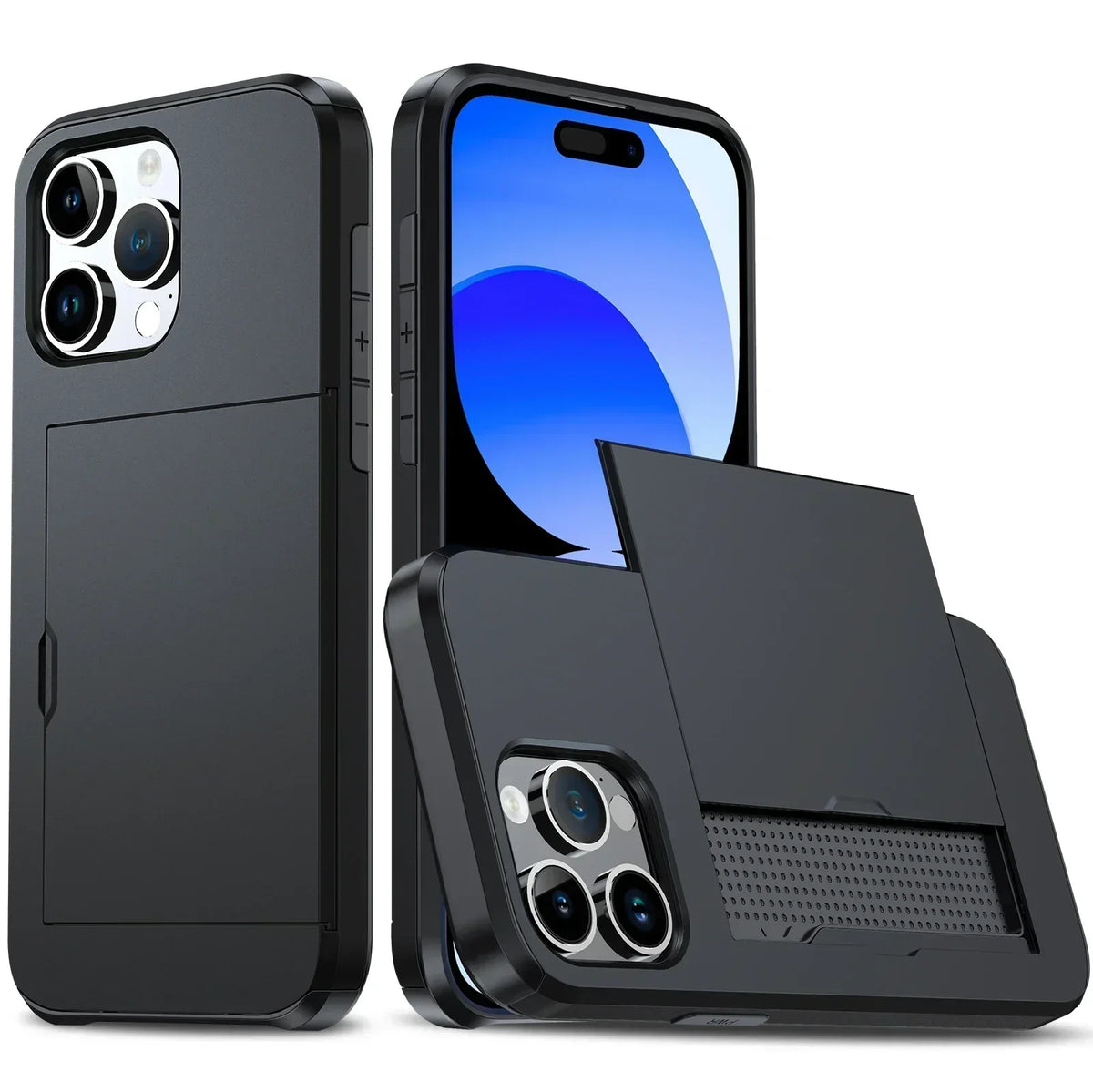 Capa fina para iPhone LuxShield — bolso para cartão, proteção e design elegante