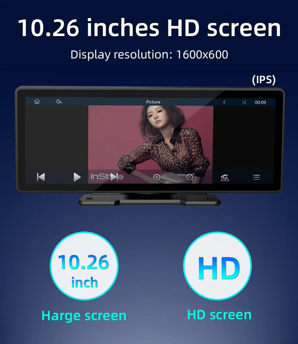 Universal 10.26-Inch Car Multimedia Player — Integrated Wireless CarPlay & Android Auto Support