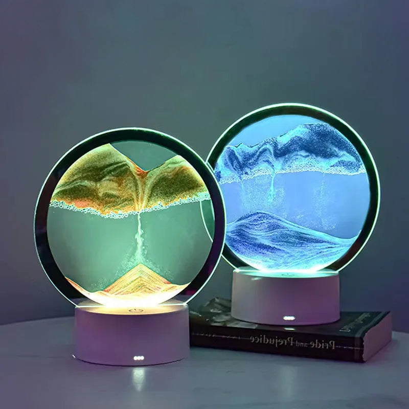 Arte luminosa con lampada di sabbia Lumora — Scultura cinetica fluida