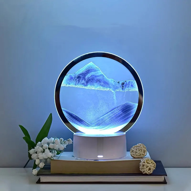 Arte luminosa con lampada di sabbia Lumora — Scultura cinetica fluida