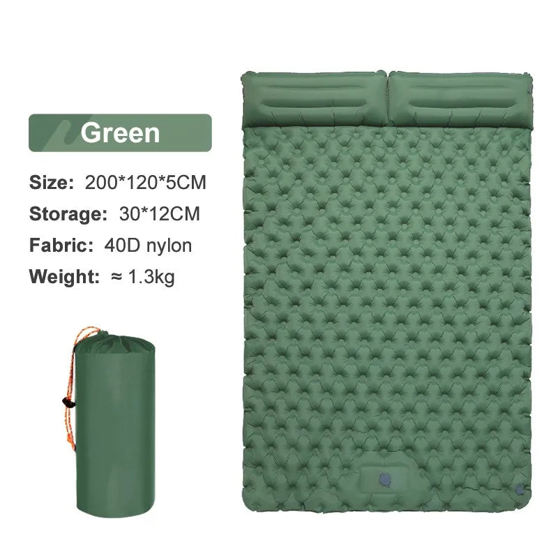 2-Person Self-Inflating Sleeping Pad — Integrated Pillow, Spacious Comfort Surface