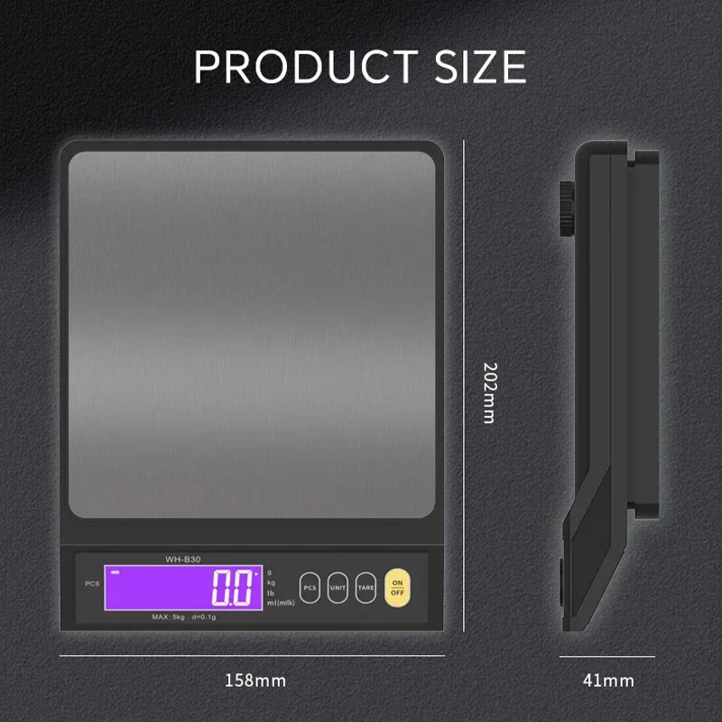 数字电子厨房秤 — 5 kg/0,1 g 和 10 kg/1 g 量程，全防水，不锈钢秤台，LCD 显示屏