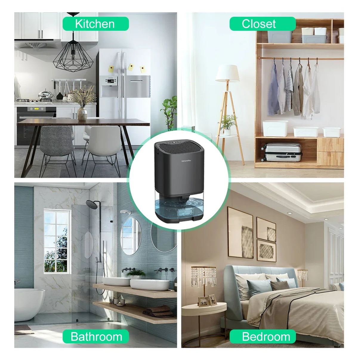 Déshumidificateur portable 2 en 1 Aveline de 1000ml — Design compact, filtre à air et veilleuse