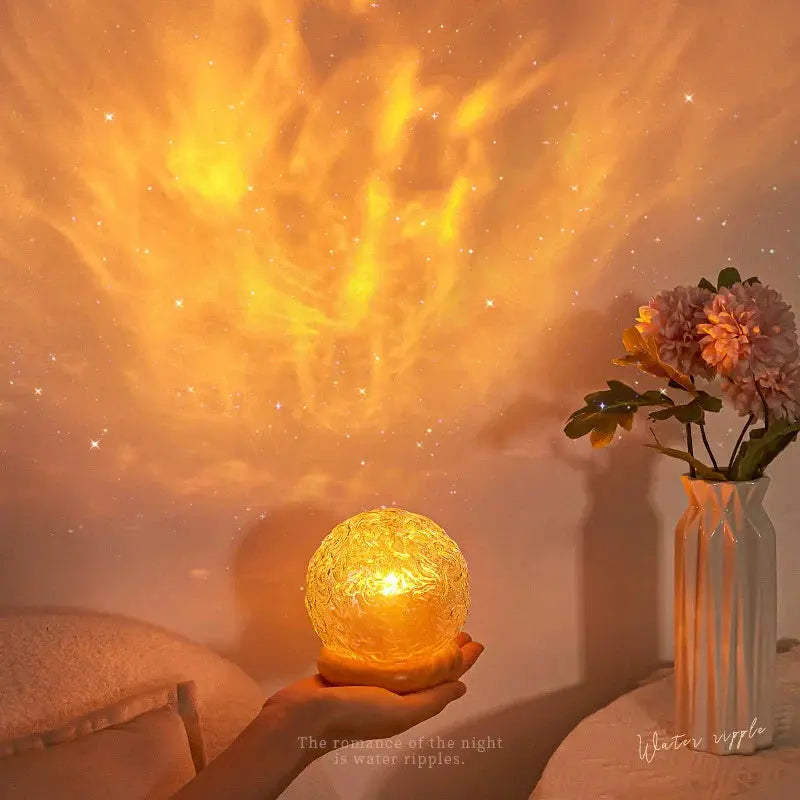 LumiAqua Water Wave Projector Lamp — Clear Housing Design, Dynamic Ripple Light