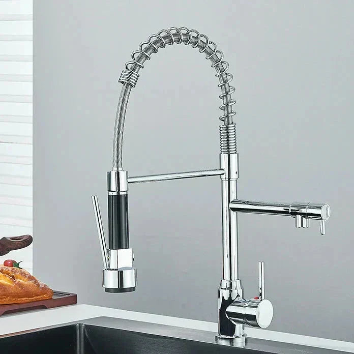 Grifo de cocina de acero inoxidable NickelFlex — caño con rotación de 360°
