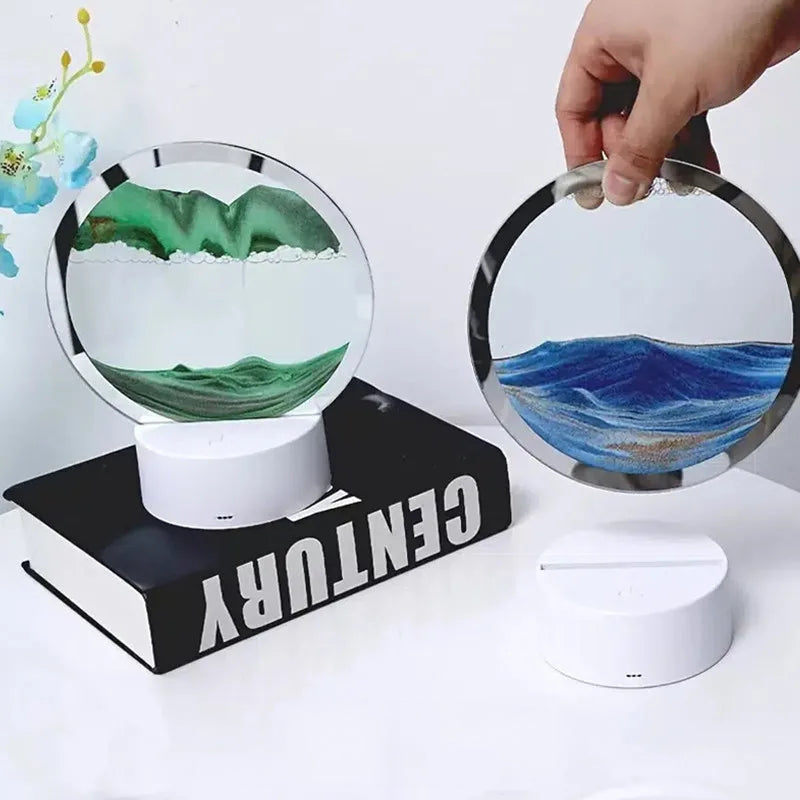 Arte luminosa con lampada di sabbia Lumora — Scultura cinetica fluida