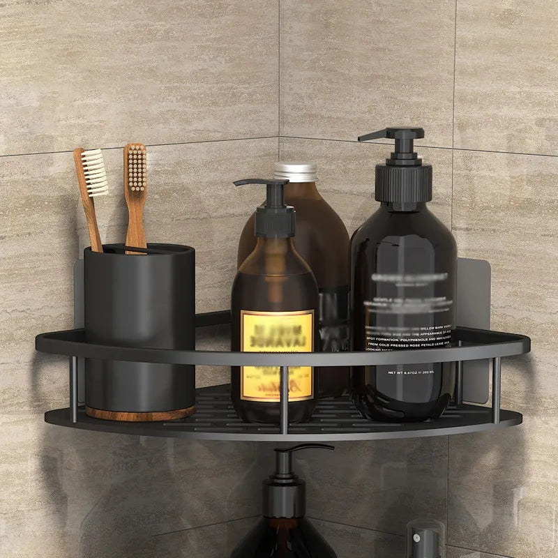Drill-Free Wall-Mounted Corner Shelf — Tool-Free Installation, Compact Storage Rack