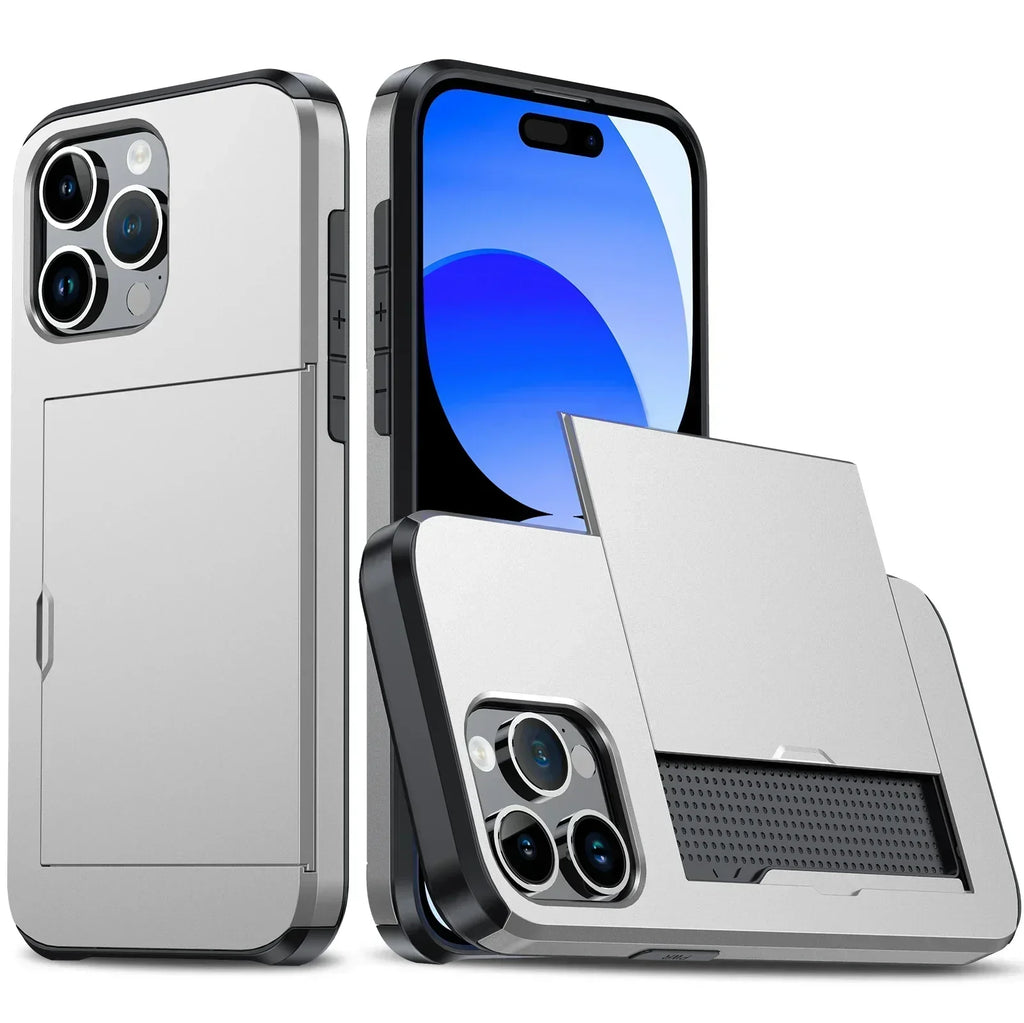 Capa fina para iPhone LuxShield — bolso para cartão, proteção e design elegante