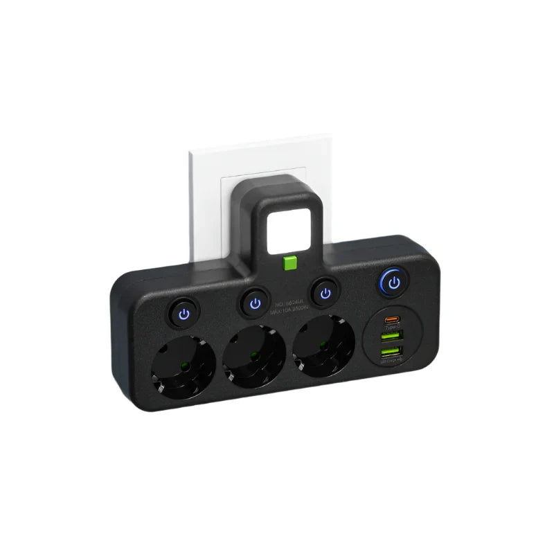 VOLTRIQ ProLine Multi-Socket Strip — 3–4 Sockets, 2× USB, 1× Type-C, 2500W Capacity, Surge Protection and Control Switch