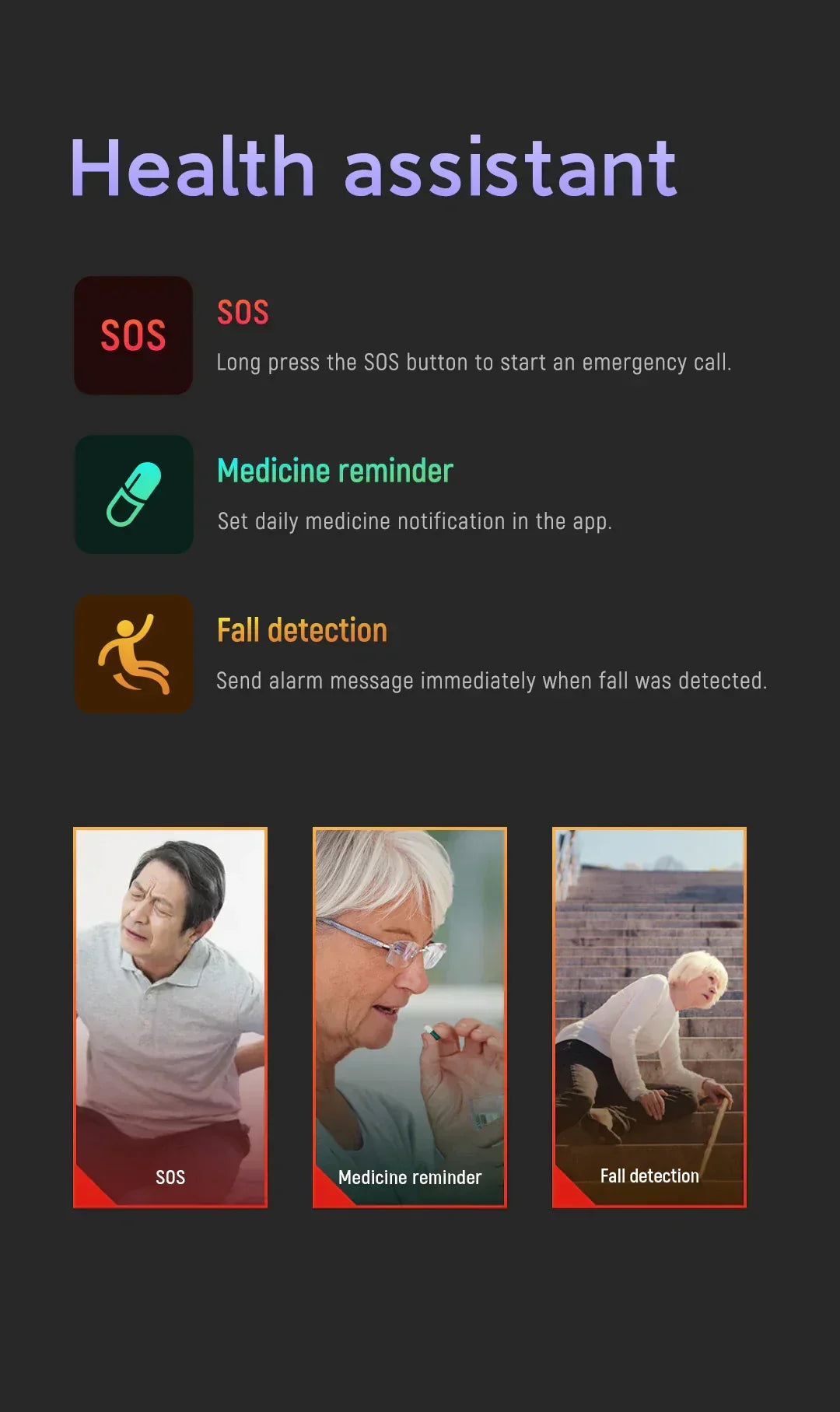 Smart Care Senior Safety Smartwatch – GPS Tracking, Fall Detection