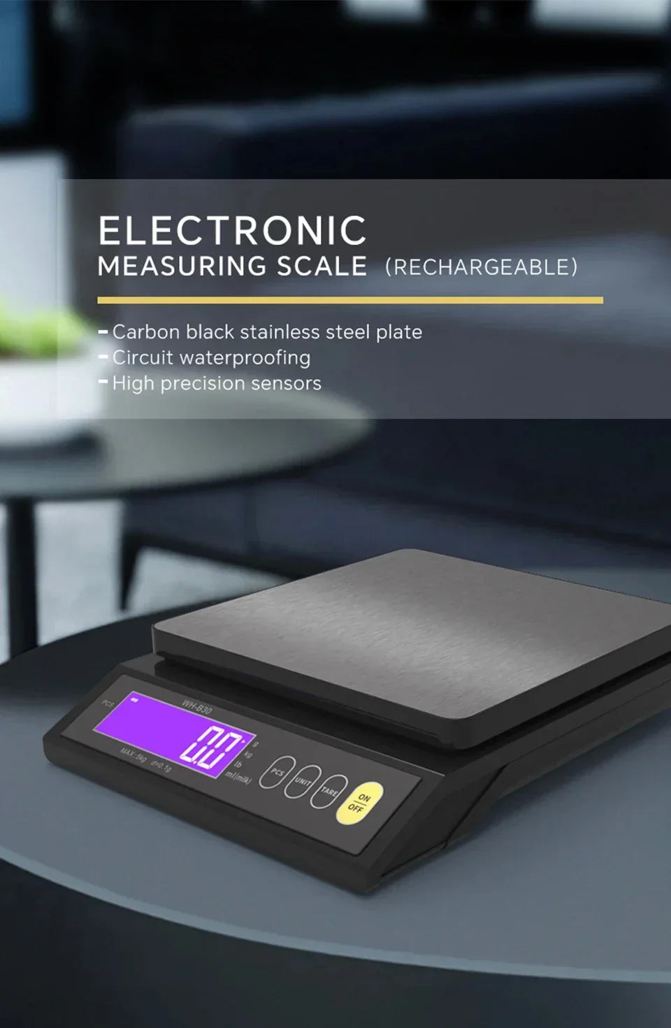 数字电子厨房秤 — 5 kg/0,1 g 和 10 kg/1 g 量程，全防水，不锈钢秤台，LCD 显示屏