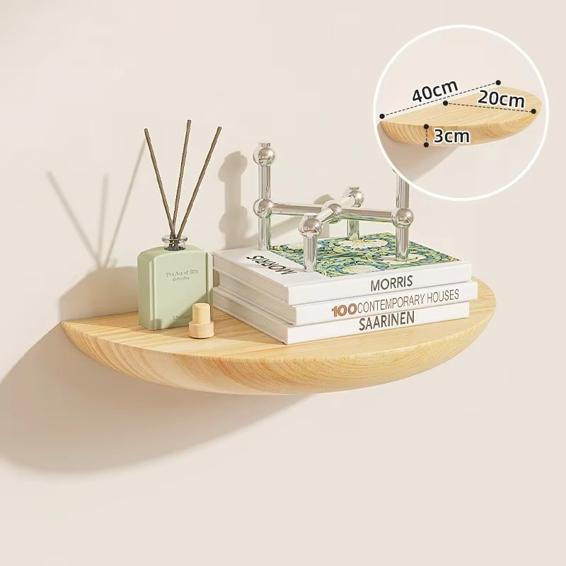 Natural Wood Semi-Circular Wall Shelf — Curved Profile, Wall-Mounted Storage