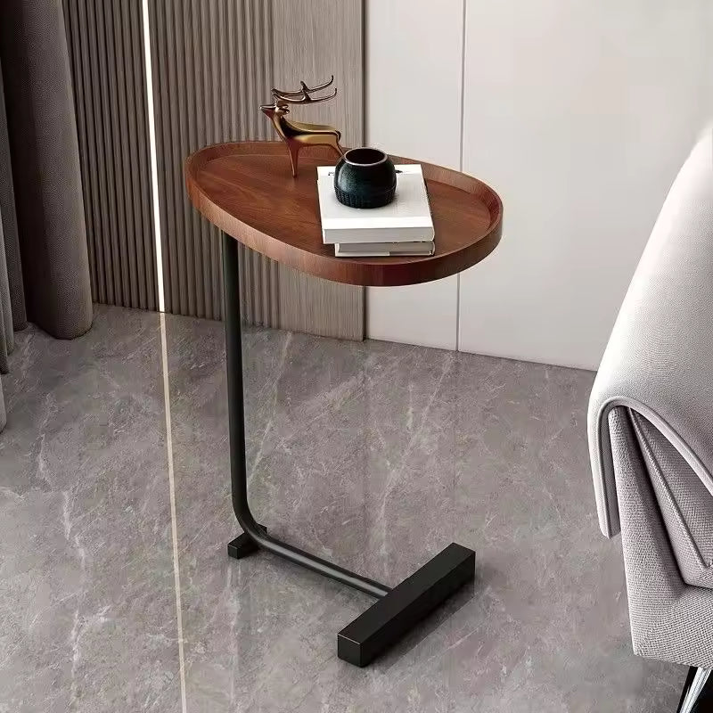 Tavolino laterale mobile a forma di C — profilo sottile, ripiano contenitore integrato