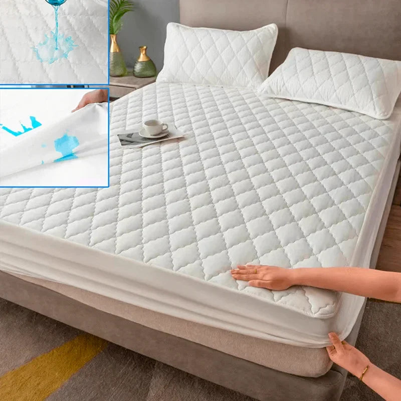 Waterproof Fitted Mattress Protector – Sizes Twin, Full, 140, 160, Gray & White